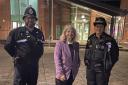 Harriett Baldwin MP (centre) went on the beat with PC Kevin Johns and PC Amy Hunt