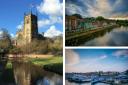 Kidderminster's St Mary's Church, Severnside in Bewdley, and Stourport Marina