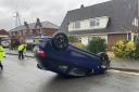 The car was flipped over at around 7.20am this morning,  causing the street to be closed for around three hours