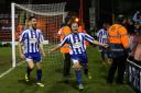Former player Sean Geddes celebrates scoring a goal during Worcester City’s FA Cup second round replay with Scunthorpe United last season