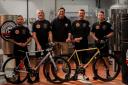 Tim Hibbert, head brewer at Fownd Brewing Company, cyclist Jason Moran, Fownd and Weavers Real Ale House owner Dean Cartwright, cyclist Mark Wall and Dominic Gill, cyclist and assistant brewer at Fownd Brewing Company