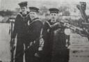 Sea Cadets Peter Wood, Malcolm Martin and Derek Stephens on the mini-sub’s deck at Worcester in 1957