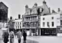 Sidbury, Worcester, in the early 1960s by the Edgar Street turn with The Angel Hotel, by this time closed, most prominent