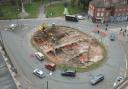 Aerial view of the excavation at the old cathedral roundabout