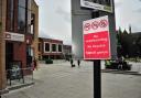 Signs around the city centre warn 'no cycling' and 'no skateboarding'