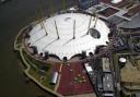 Watch as Storm Eunice 'Shreds' roof of O2 Arena in London. (PA)