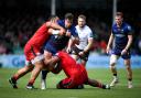Billy Vunipola and Eroni Mawi of Saracens attempt a tackle on Francois Venter of Worcester Warriors - Mandatory by-line: Andy Watts/JMP - 30/04/2022 - RUGBY - Sixways Stadium - Worcester, England - Worcester Warriors v Saracens - Gallagher Premiership
