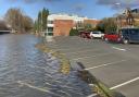 Cars still remain in Pitchcroft car park despite flooding.