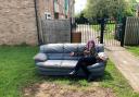The sofa has  been left in Chedworth Drive in Warndon. Worcester, for seven weeks