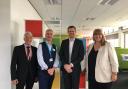 David Ash, chair of governors, Peter Robinson, Tom Collins and Michelle Dowse, HoW college principal and CEO.