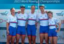 GOLD : Giede Rakauskaite (centre) has taken her World Rowing Championship gold medal tally to five.