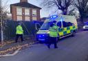 EMERGENCY: An ambulance on blue lights at the scene where a boy, six, was hit by a car in Stanley Road, Worcester