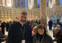 MAGICAL: Interim Dean Canon Stephen Edwards and Worcester Christmas Tree Festival organiser Rachel Shepherd in the Chapter House in Worcester Cathedral