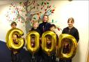 CELEBRATE: Lucy Cox, head of Martley Primary School, celebrates a 'Good' Ofsted with pupils