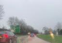 FLOODING: The A449 at Claines pictured after heavy rain caused flooding