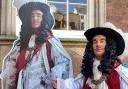 WELCOME: Charles II (Daniel Williams) gives the Royal seal of approval to the 7ft selfie stand outside Worcester Guildhall in the High Street