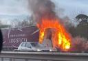 The lorry which is on fire on the M5 in Worcester.