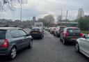 Gridlocked traffic in Worcester City Centre.
