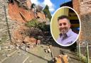BURDEN: Adam Giagnotti (inset) who owns the Olive Branch in Worcester says the liability for the Reservoir Lane wall collapse has been shifted entirely onto his shoulders by Worcestershire County Council and insurers