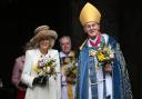 HONOUR: Queen Camilla and the Bishop of Worcester, John Inge, outside Worcester Cathedral