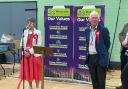 MOTION: Lynn Denham and Adam Scott after being elected in the Cathedral ward today