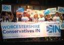 EU DEBATE: A banner at Huntington Hall held up by small business minister Anna Soubry and fellow Tory activists.