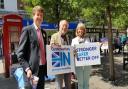 STALL: Worcester MP Robin Walker, West Worcestershire MP Harriett Baldwin with campaigner David London on the Conservatives' In Europe for Britain stall.