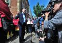 Labour Party Leader Jeremy Corbyn during his visit to Worcester.......Jeremy Corbyn speaks to the crowd outside the Guildhall, Worcester...Pic Jonathan Barry 8.5.17.