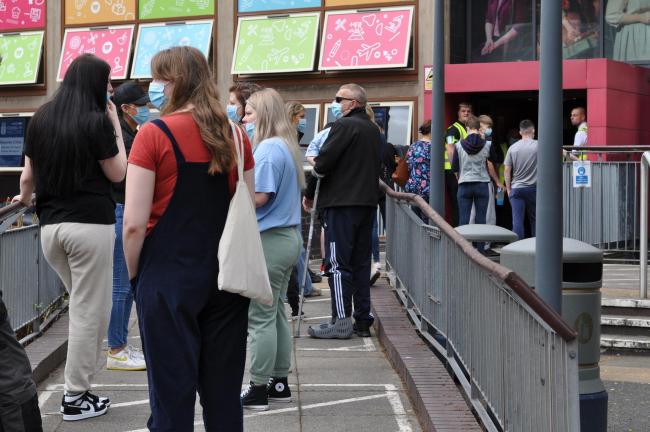 VACCINES: Patients queuing at HoW College in Worcester for the Covid vaccine