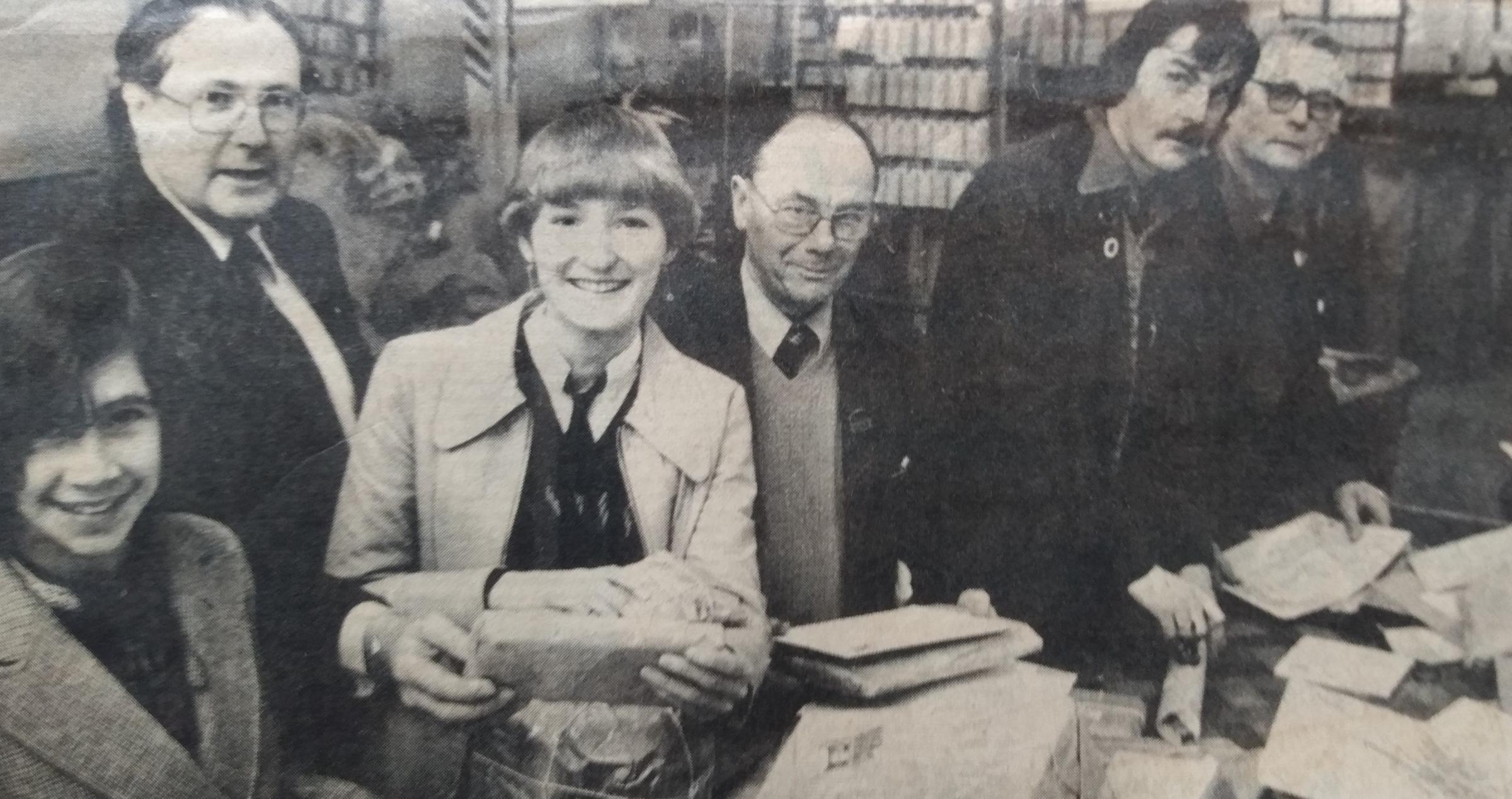 Post Office essay competition winner Melissa Barlow, left, and runner-up Sian Watkins, both Alice Ottley pupils, were given a tour of the sorting office in the run-up to Christmas in 1979 as part of their prize 