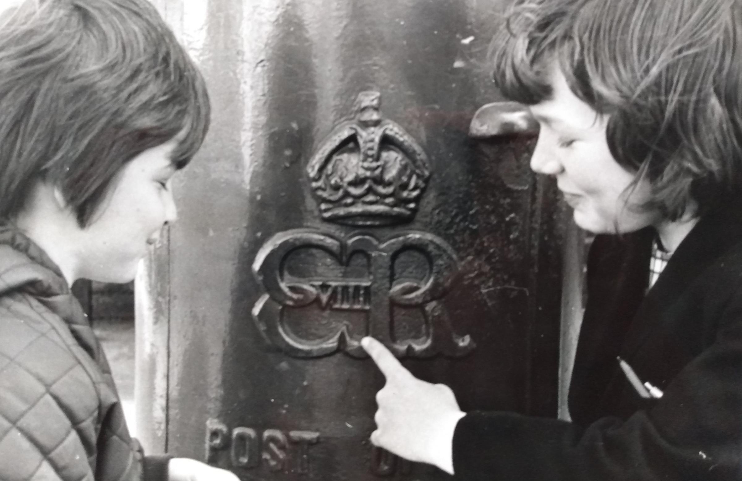 May 1970 was the date for this picture of the Edward VIII post box. Sadly the girls are unidentified
