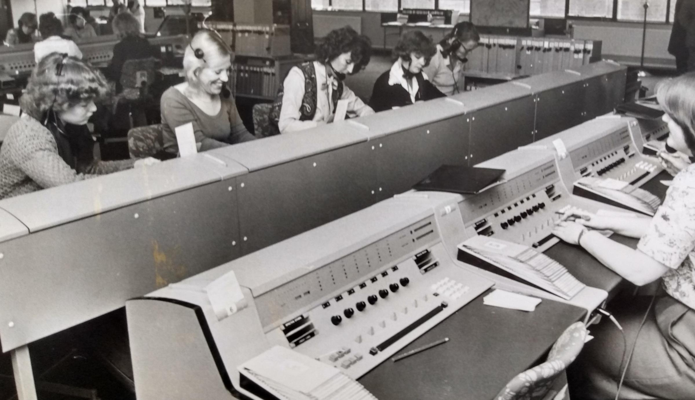 Operators on the new switchboards in the Post Office building in Charles Street in August 1980