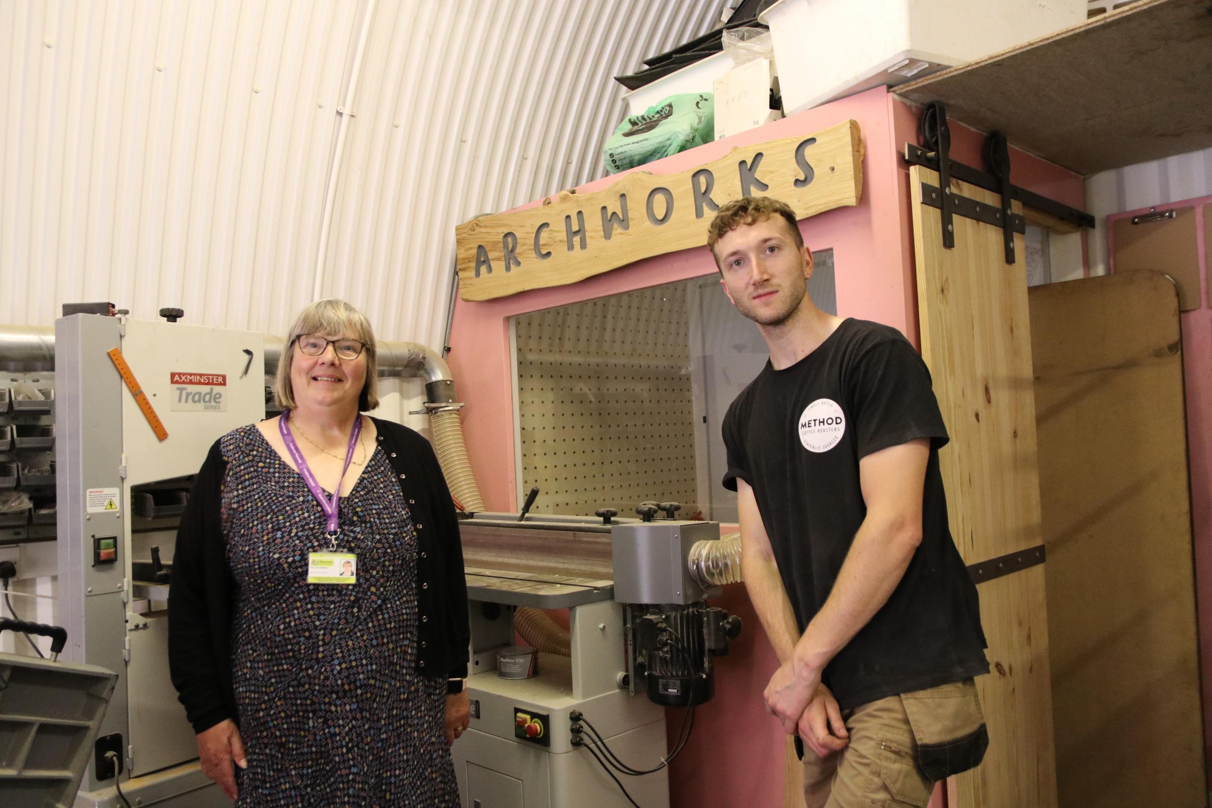 Cllr Lucy Hodgson with Jack, owner of Archworks