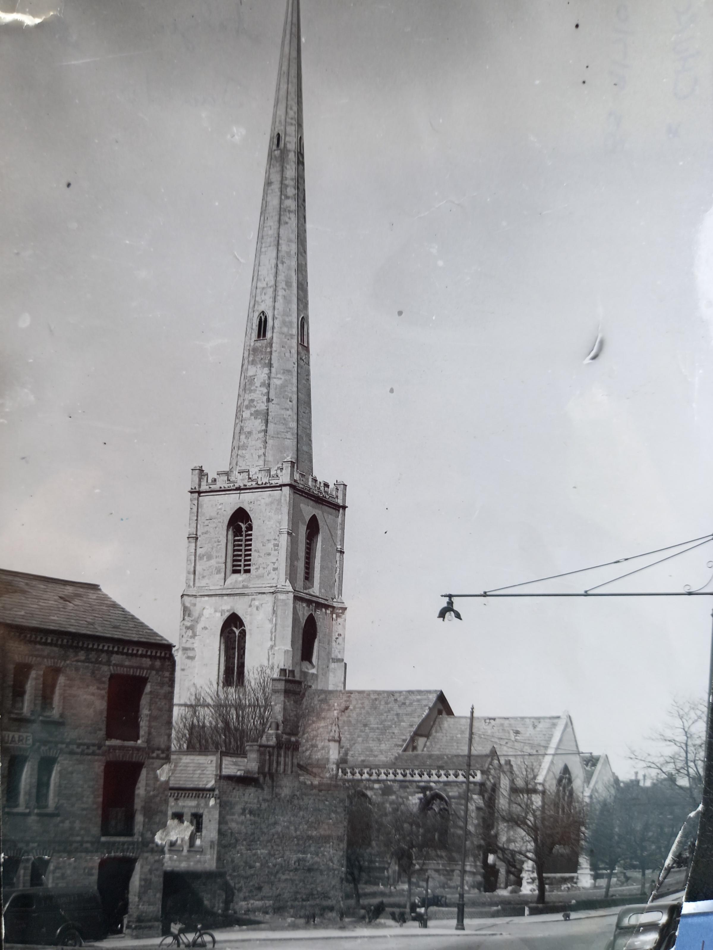 The familiar landmark of St Andrew’s spire still stands alongside Deansway, but the church was pulled down in 1949