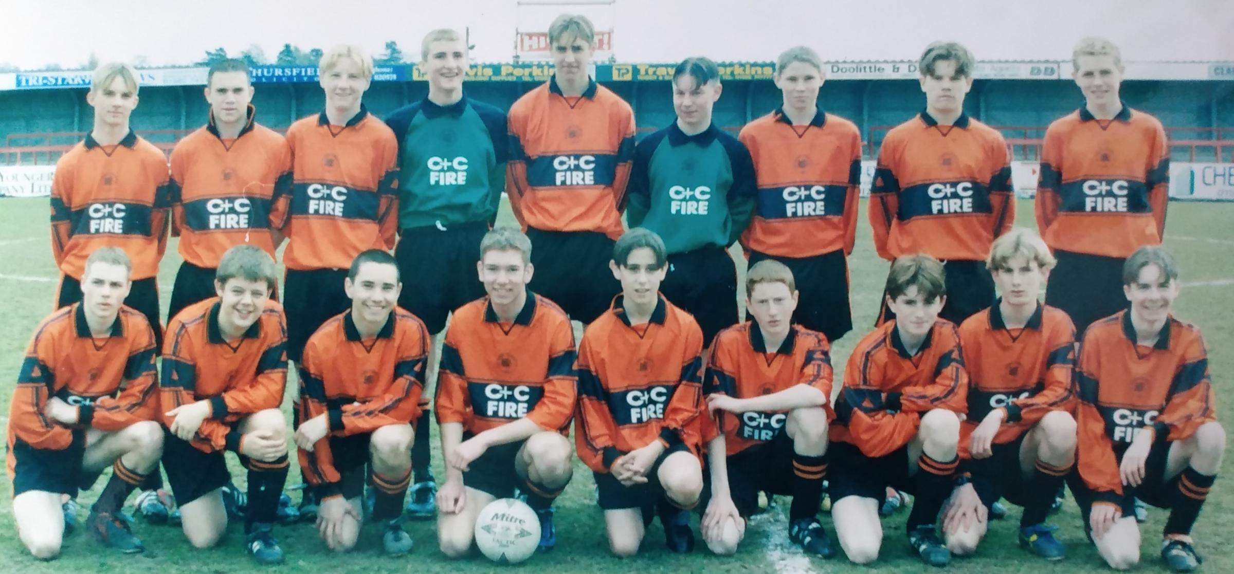 The triumphant St John’s Tigers team who beat Perdiswell in the final of the Stourport Boys League U-15 cup final, pictured in April 1999