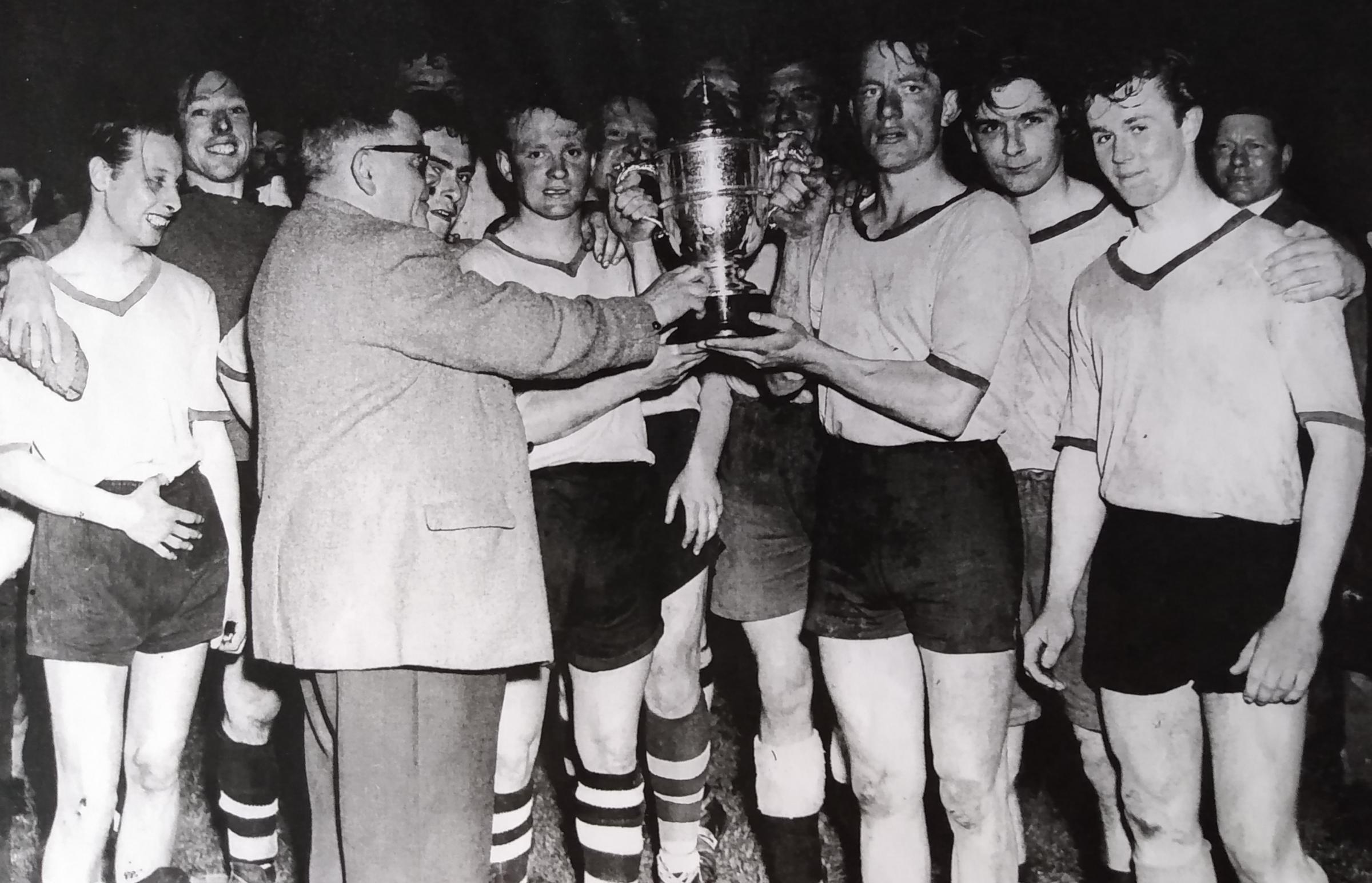 Stonehall United are awarded the Phipps Cup in the 1963-64 season after beating Meco 5-1. Picture submitted by Malcolm Walford