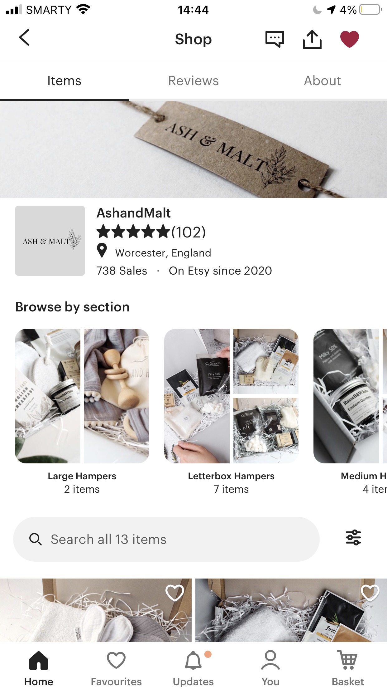 Snapshot of Etsy site from a few months ago