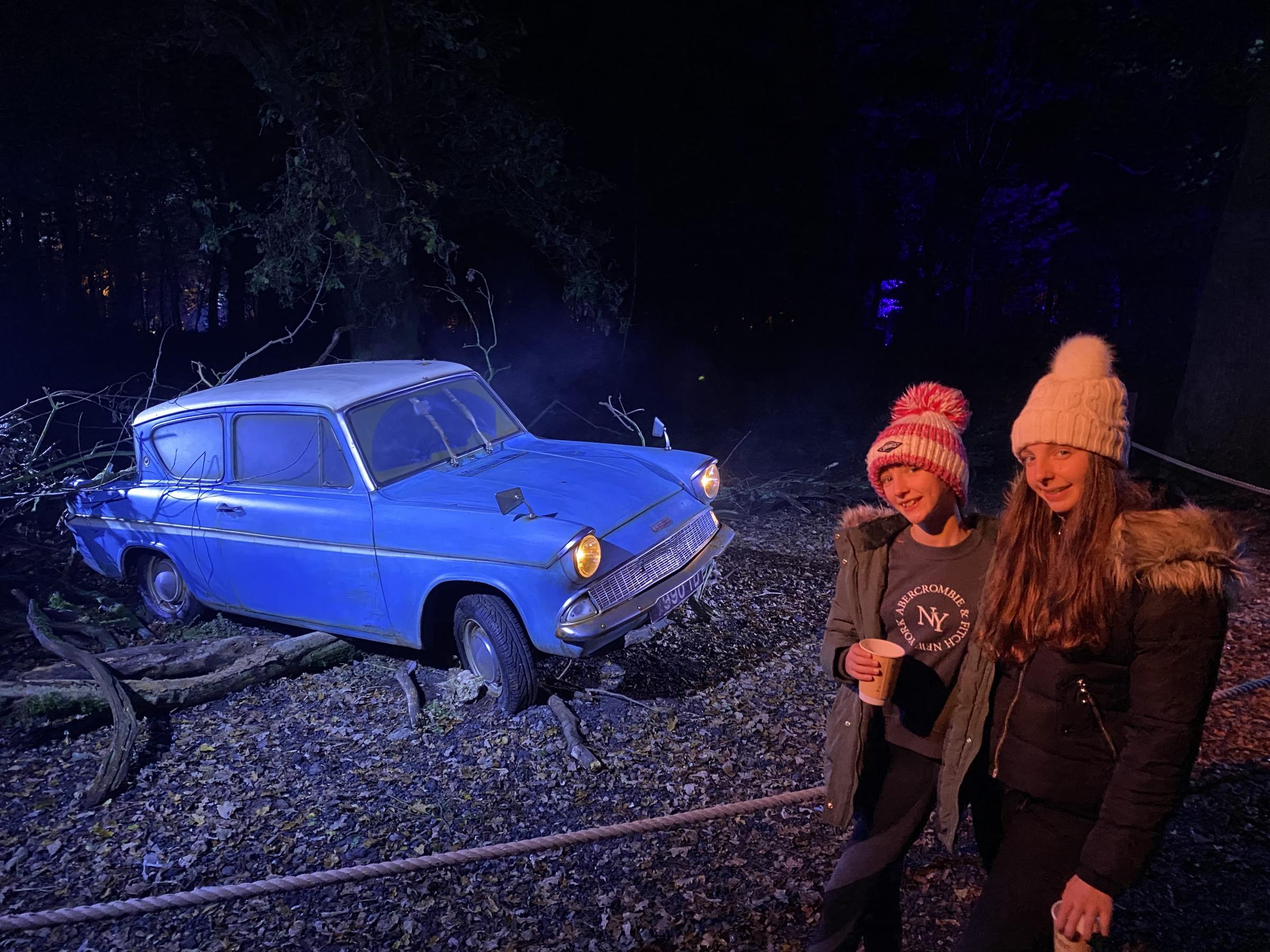 BATTERED AND BLUE: The Ford Anglia commandeered by Ron and Harry looking like it’s been whomped 