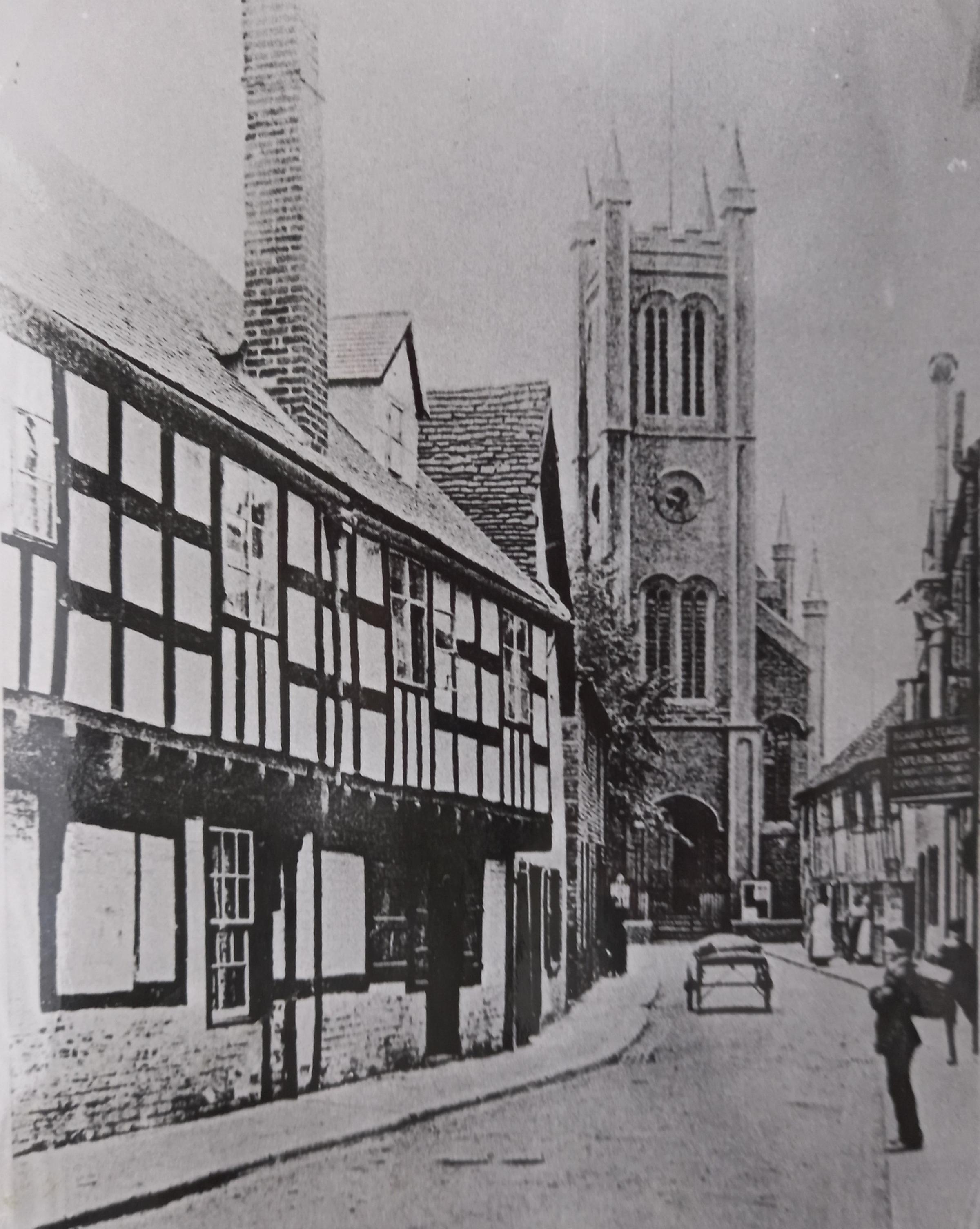 St Peter’s Street, Worcester, with its church at the end. Full of character, but long gone