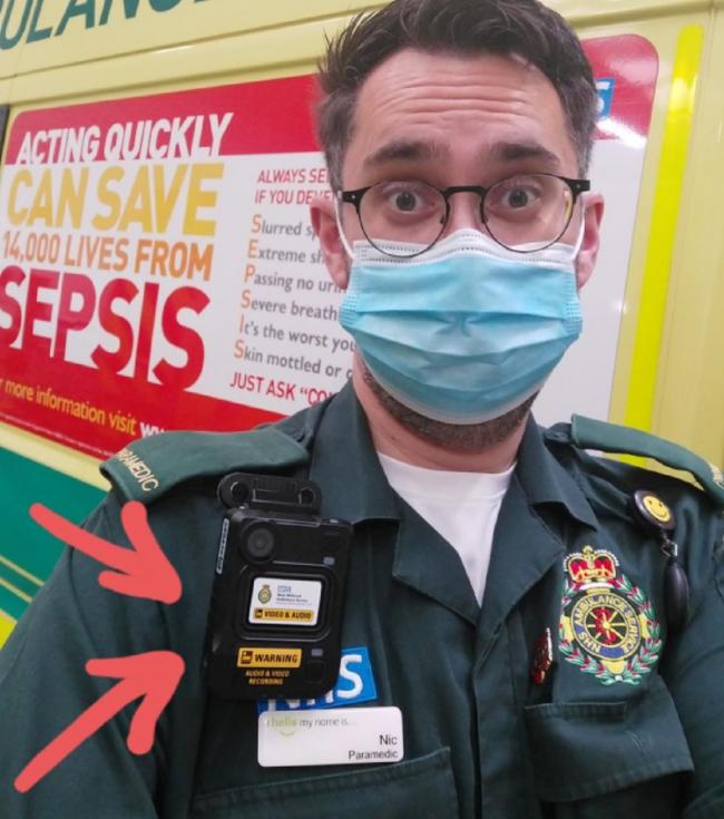 BODY CAM: Body Cams have been rolled out to West Midlands Ambulance Service paramedics. Picture: Facebook/@Officialwmas