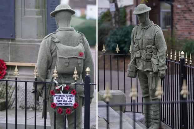 Worcester News: Knitting Banksy woolly soldier (Mike Egerton/PA/Canva)