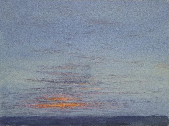 John Ruskin, Study of dawn – the first scarlet on the clouds (1868). Picture: Ashmolean Museum, University of Oxford
