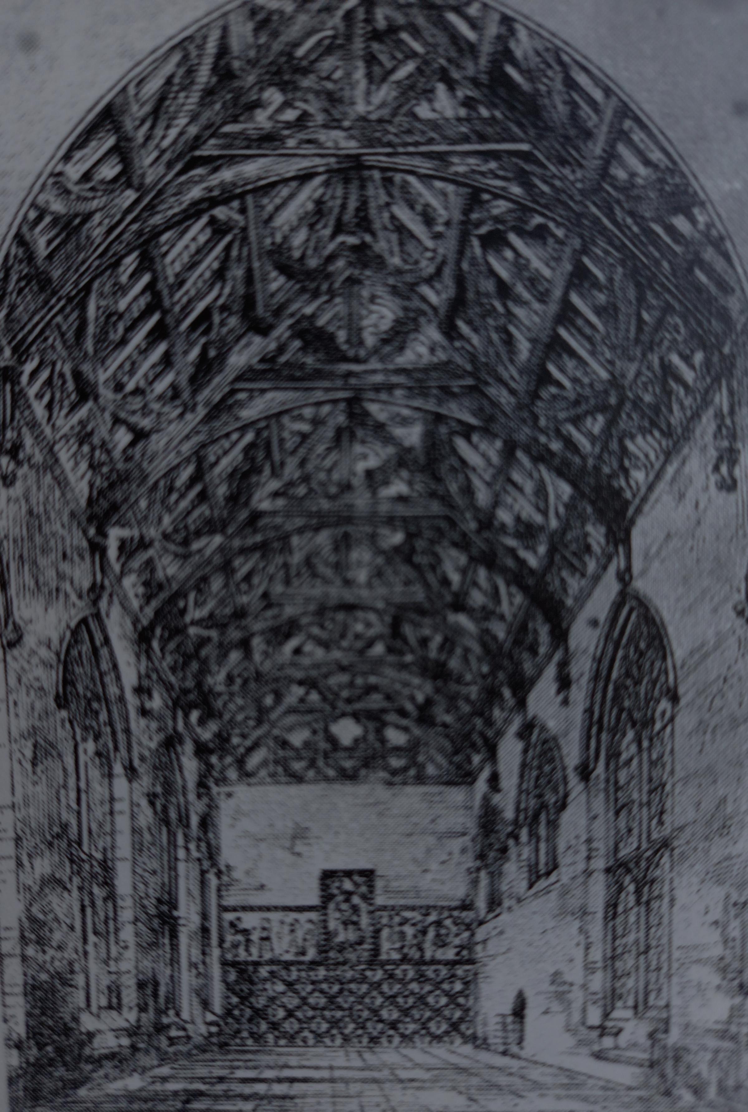 A drawing of the inside of Worcester Cathedral’s Guesten Hall by EG Street in 1859