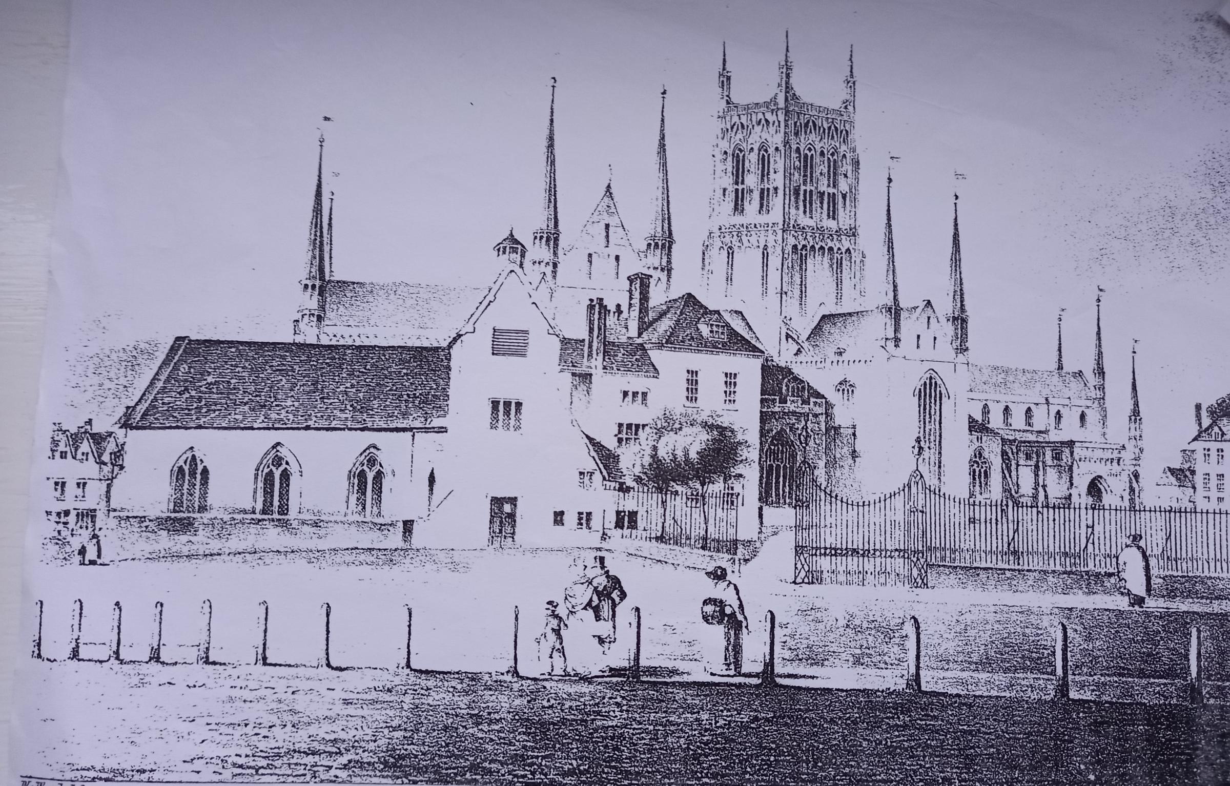 A drawing of Worcester Cathedral from across the river in 1815