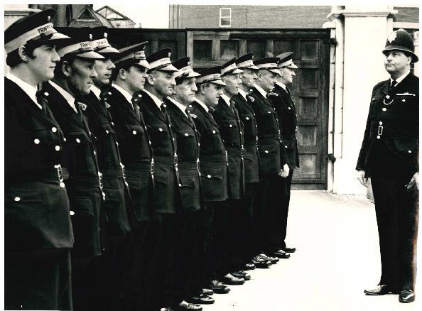 PC Roy Venn inspects some of Worcester’s traffic wardens about to go out on patrol in 1971