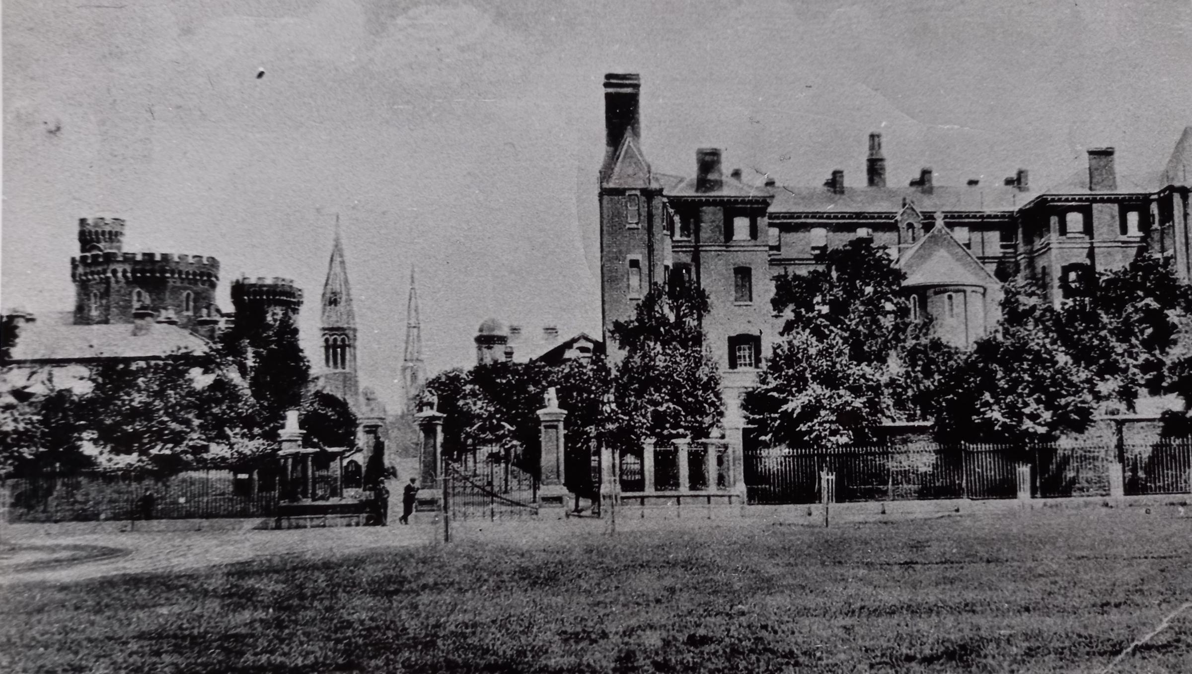 Taken from Pitchcroft in 1920, this image shows the Royal Infirmary, while opposite Castle Street is the old castellated prison, which was due to close two years later.