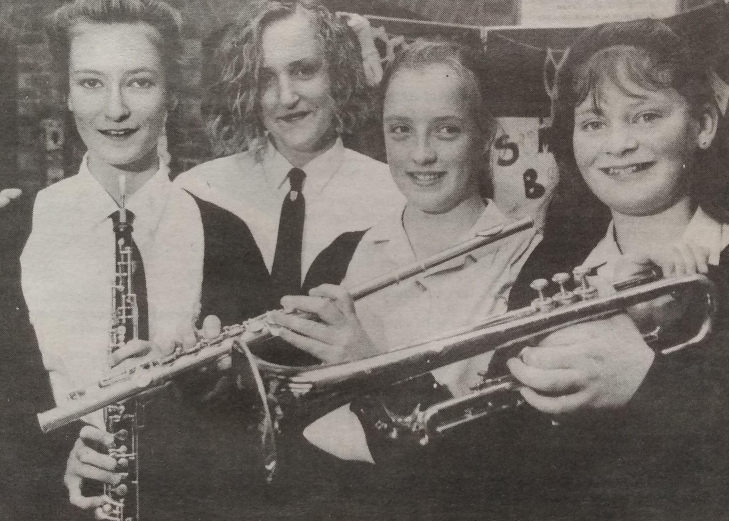 Rebecca Johnson, Vickie Morris-Casey, Helen Jones and Ellie Doodey are pictured in July 1992, winners of the Young Musician Of The School contest