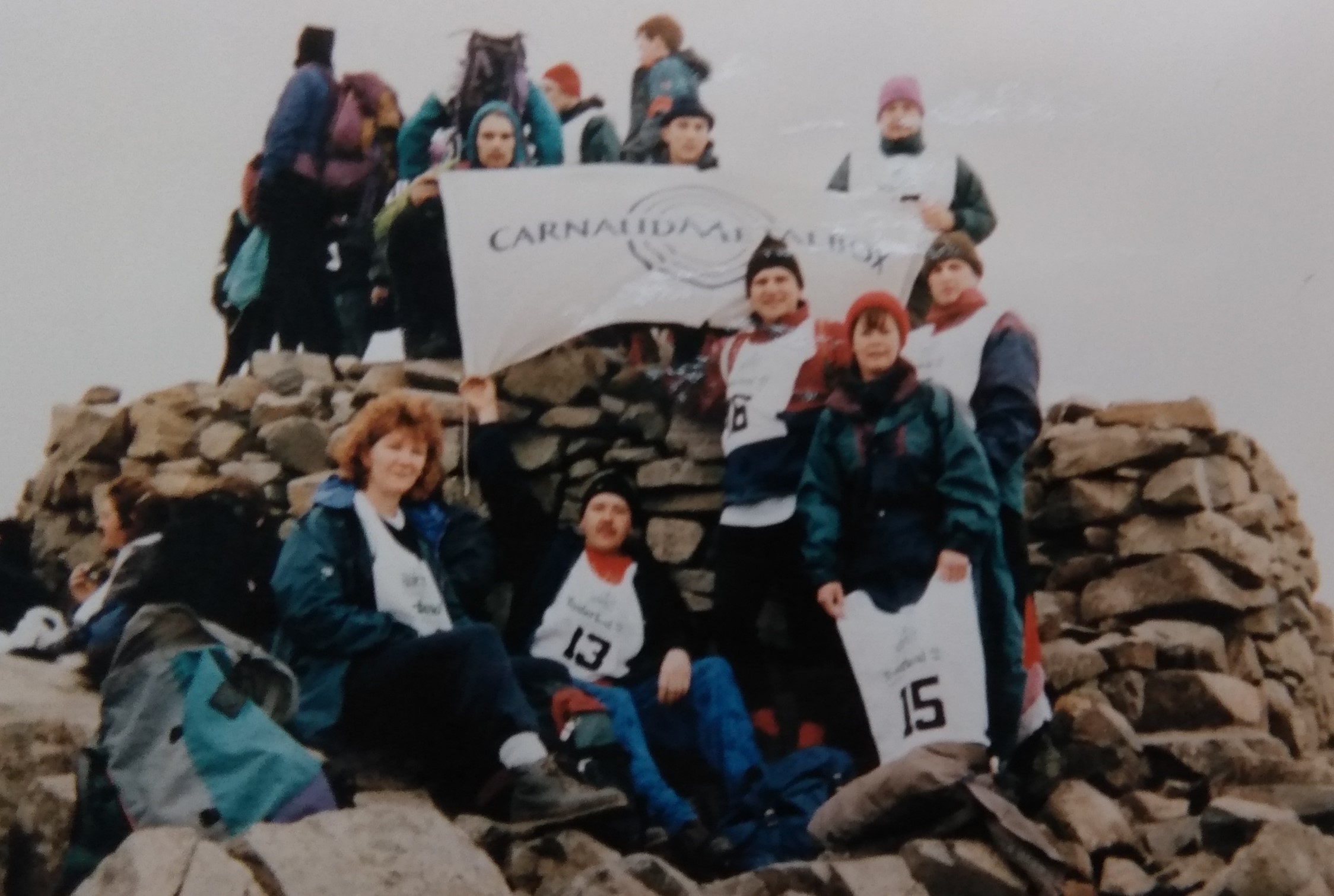 CarnaudMetalbox Foodcan workers at the summit of Scafell Pike during their successful tilt at the Three Peaks Challenge in June 1995...
