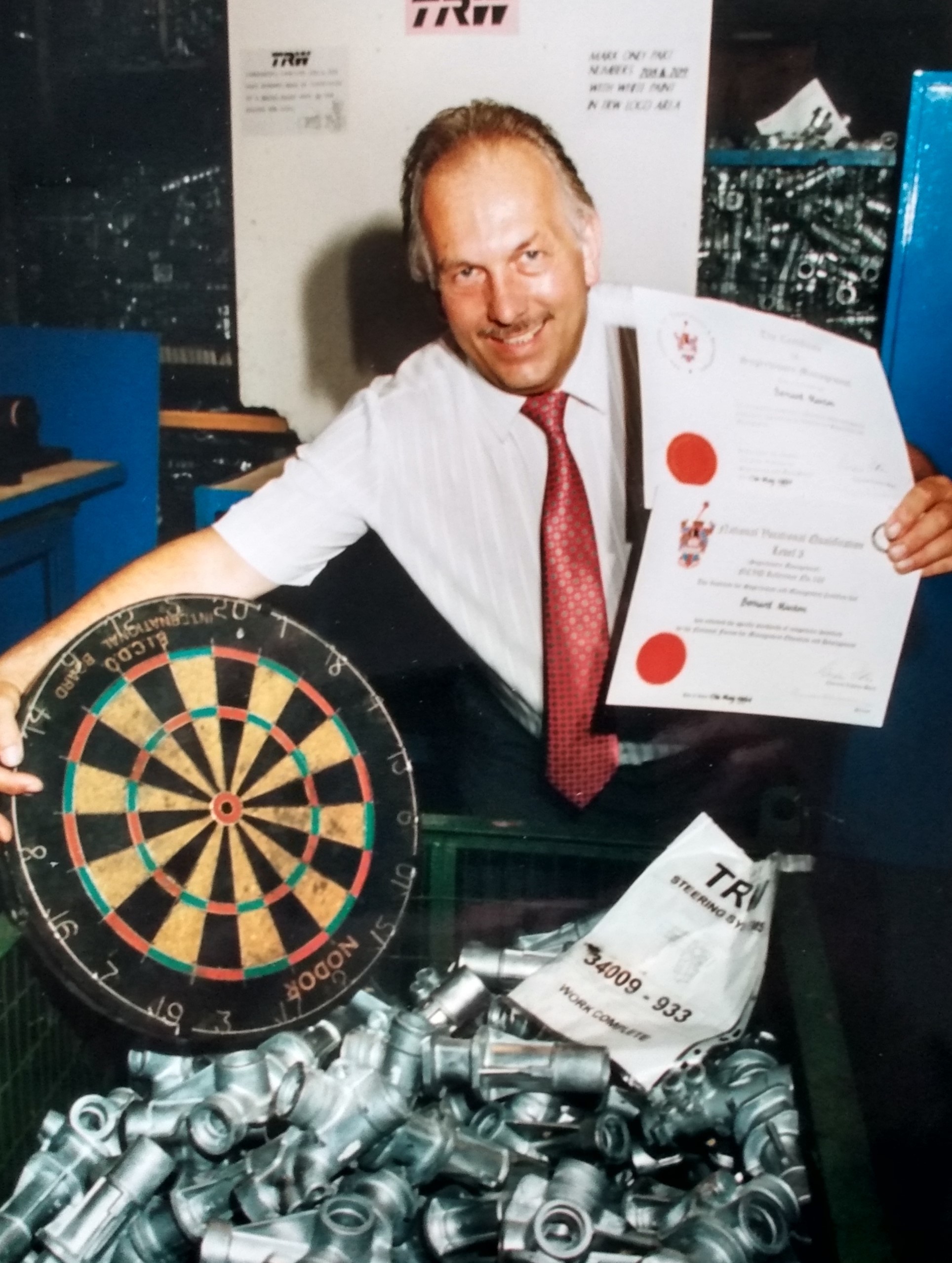 Former darts champion Bernard Manton, a chargehand trimmer at Metal Castings, had just taken his first step into management with his NVQ Level 3
