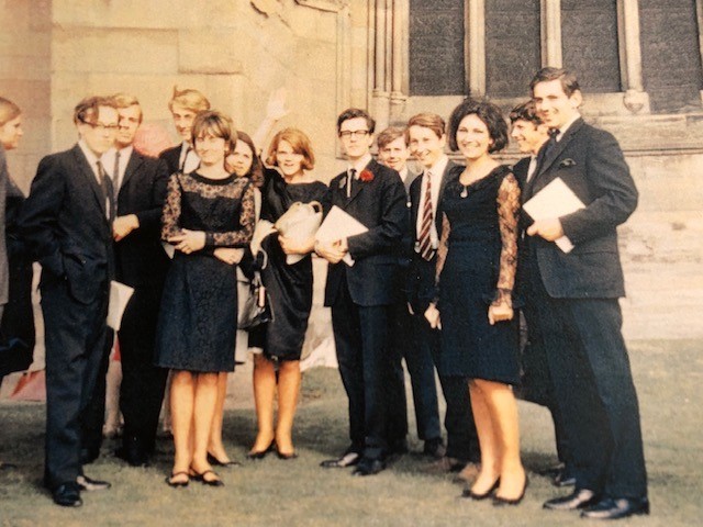 Soon to be famous faces at the 1966 Worcester Three Choirs, including Stephen and Nicholas Cleobury, John Pryce-Jones and Guy Protheroe. Image courtesy of Gabrielle Bullock, who is waving in the centre
